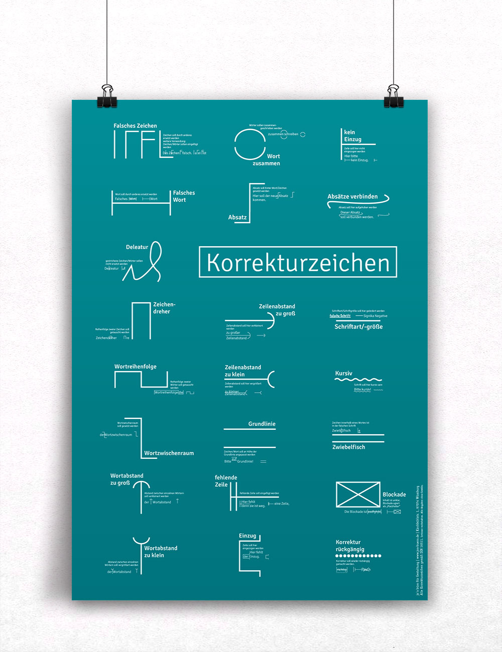 Poster Korrekturzeichen hell, Plakat Detailtypografie