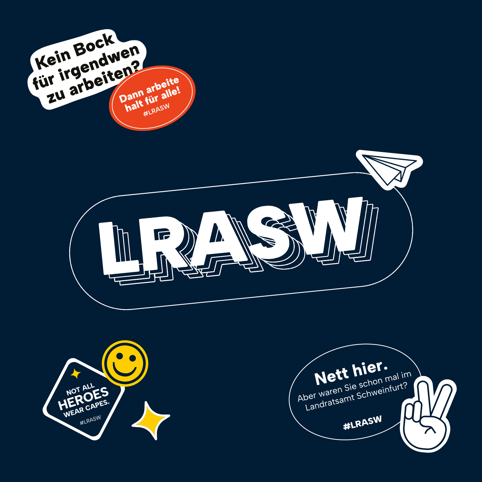 LRASW-Logo in blau und orange, dazu verschiedene Sticker