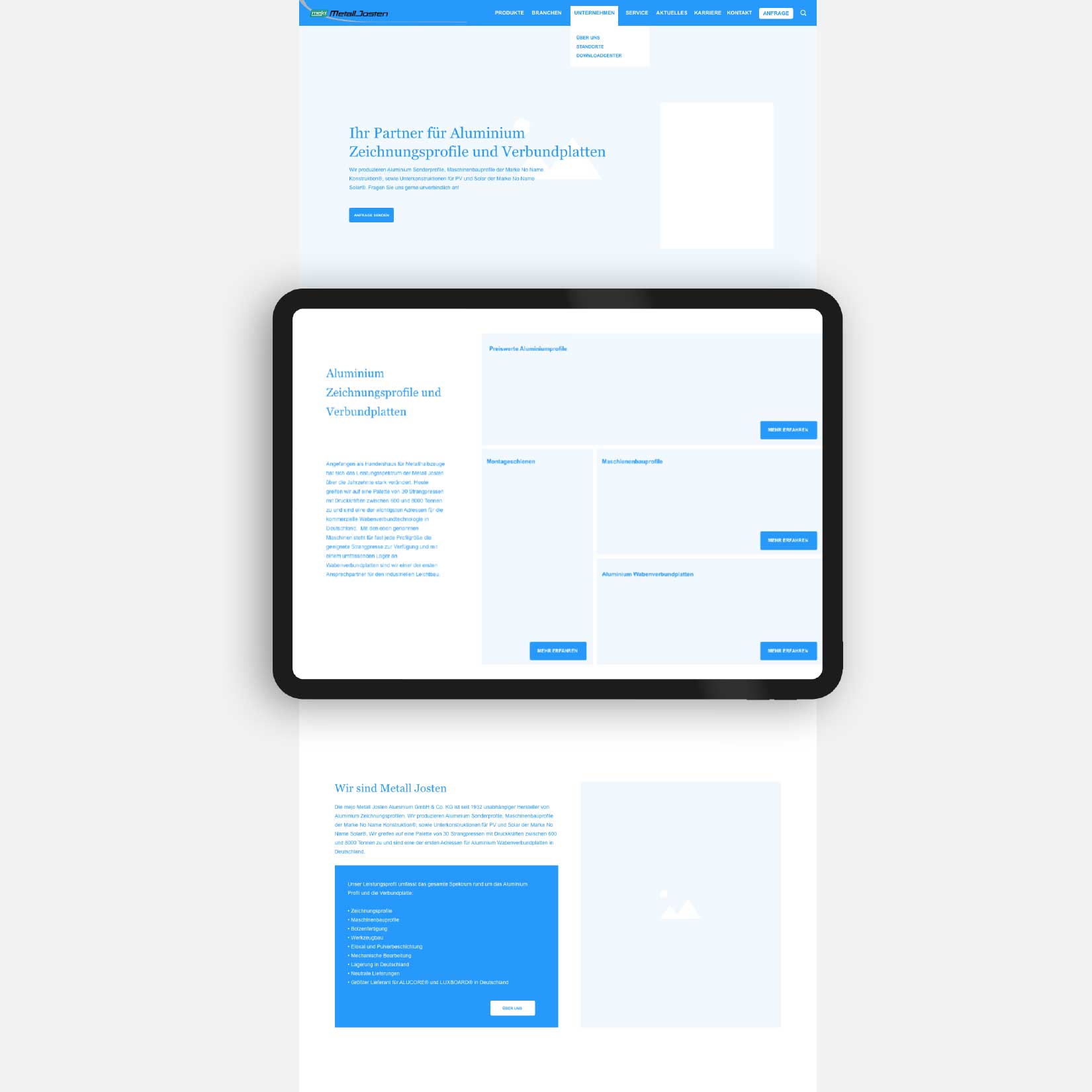 Metall Josten - Wireframe Startseite