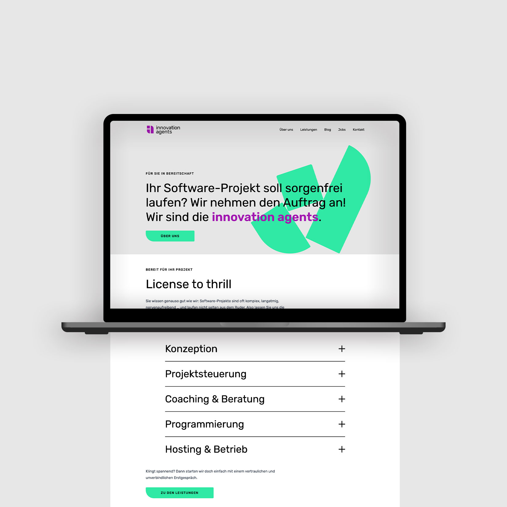 Laptop Mockup mit dem Webseitenschlauch von Innovation Agents