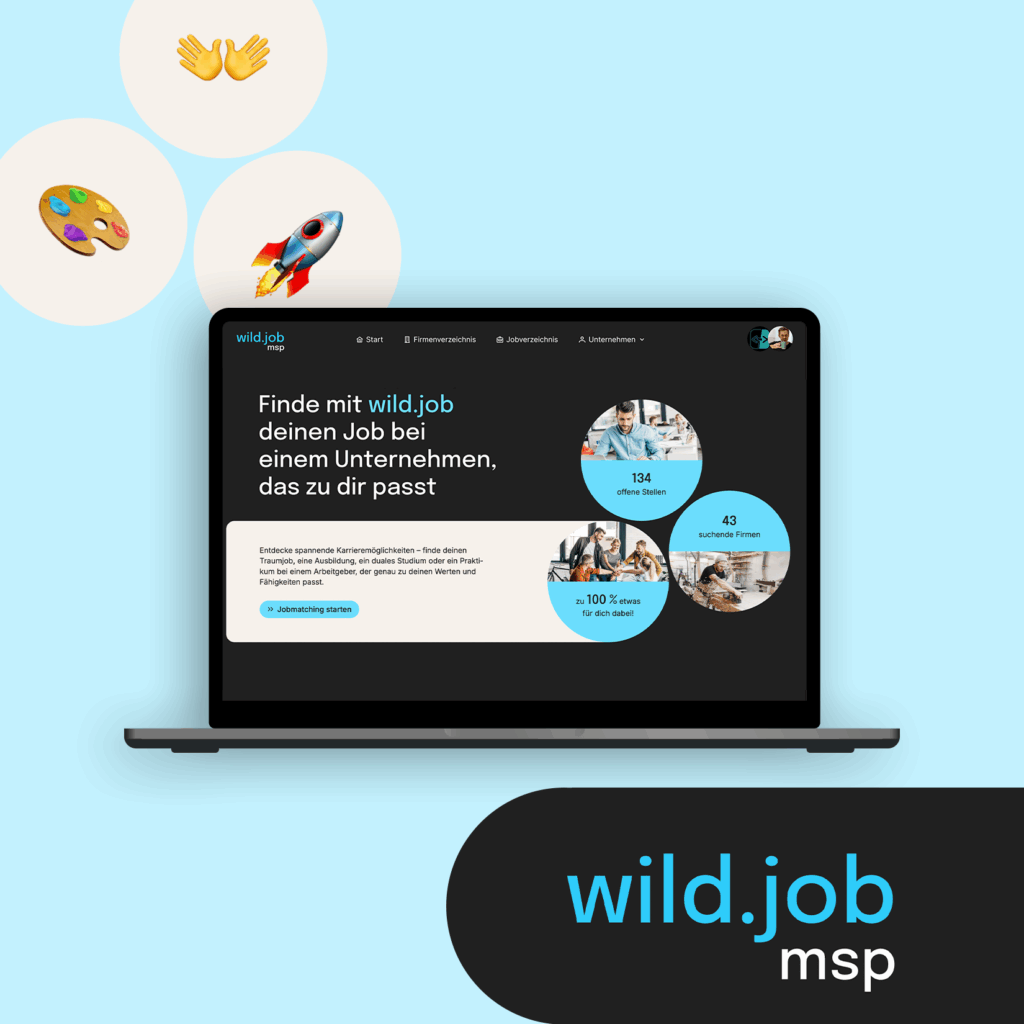 Bild der Startseite und der Gestaltungselemente der Website wild.job.de