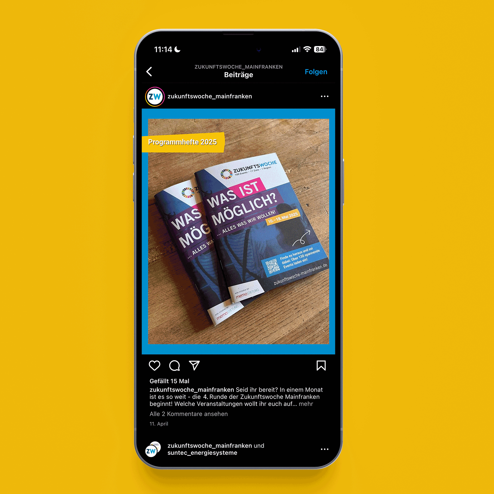 Handy mit Instagrambeiträgen der zuunftswoche 2025 als GIF