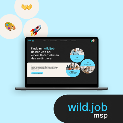 Bild der Startseite und der Gestaltungselemente der Website wild.job.de